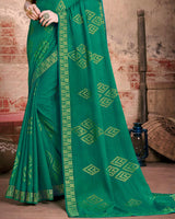 Vishal Prints Deep Sea Green Fancy Brasso Saree With Foil Print And Zari Border