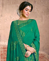 Vishal Prints Deep Sea Green Fancy Brasso Saree With Foil Print And Zari Border