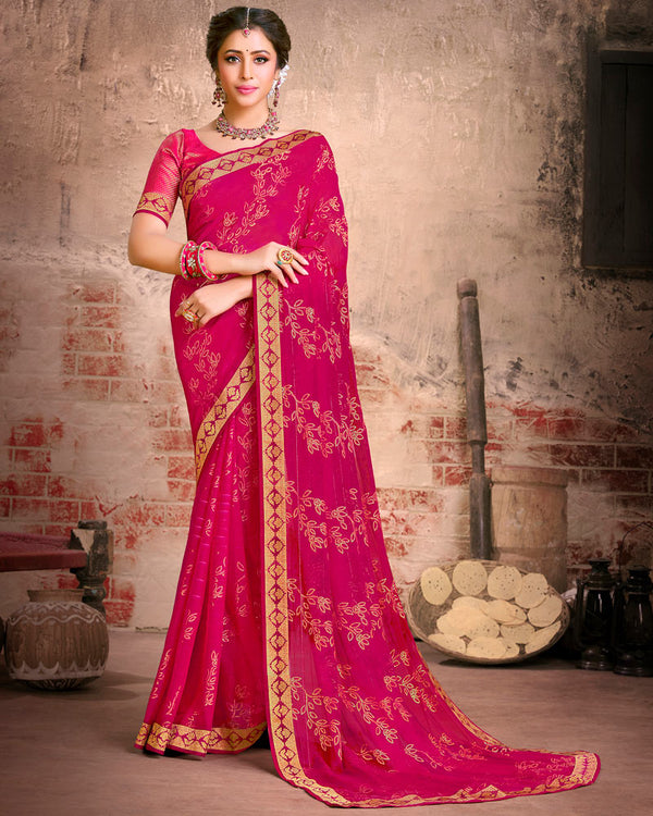 Vishal Prints Rani Fancy Brasso Saree With Foil Print And Zari Border