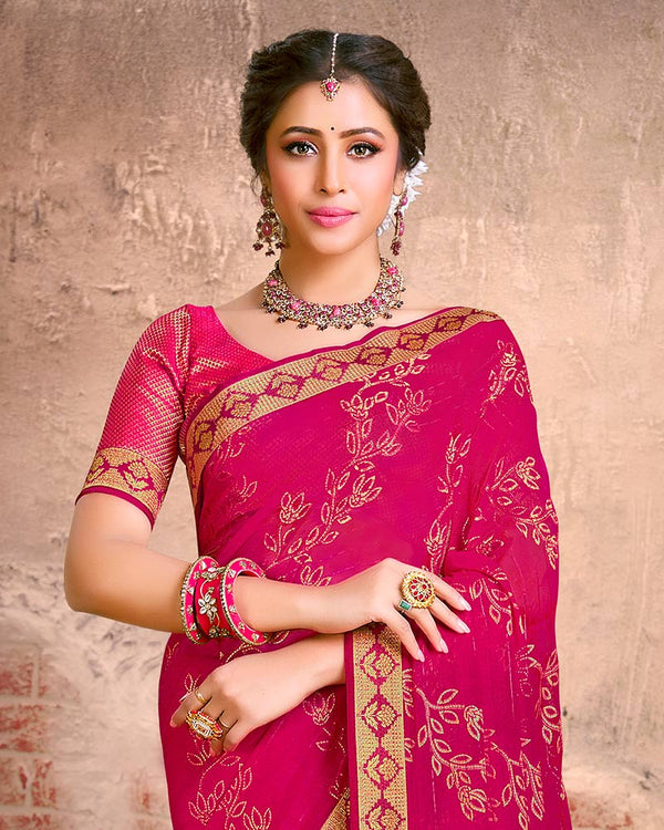 Vishal Prints Rani Fancy Brasso Saree With Foil Print And Zari Border