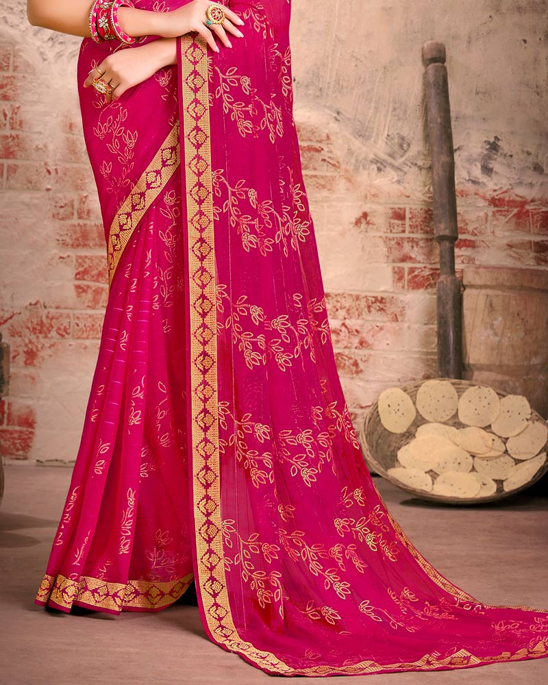 Vishal Prints Rani Fancy Brasso Saree With Foil Print And Zari Border