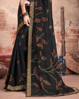 Vishal Prints Black Fancy Brasso Saree With Foil Print And Zari Border