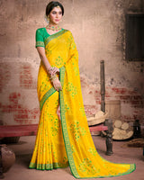Vishal Prints Dark Yellow Fancy Brasso Saree With Foil Print And Zari Border