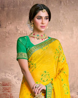 Vishal Prints Dark Yellow Fancy Brasso Saree With Foil Print And Zari Border