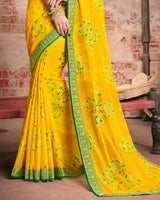 Vishal Prints Dark Yellow Fancy Brasso Saree With Foil Print And Zari Border
