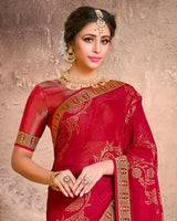 Vishal Prints Cherry Red Fancy Brasso Saree With Foil Print And Zari Border