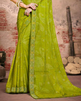 Vishal Prints Olive Green Fancy Brasso Saree With Foil Print And Zari Border