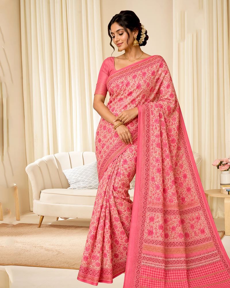 Vishal Prints Light Carmine Pink Digital Print Georgette Saree