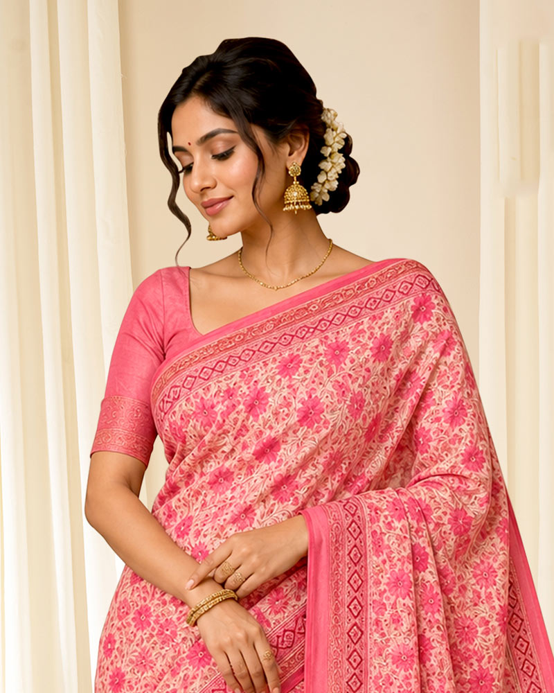 Vishal Prints Light Carmine Pink Digital Print Georgette Saree