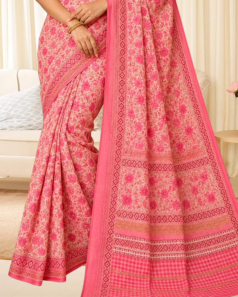 Vishal Prints Light Carmine Pink Digital Print Georgette Saree