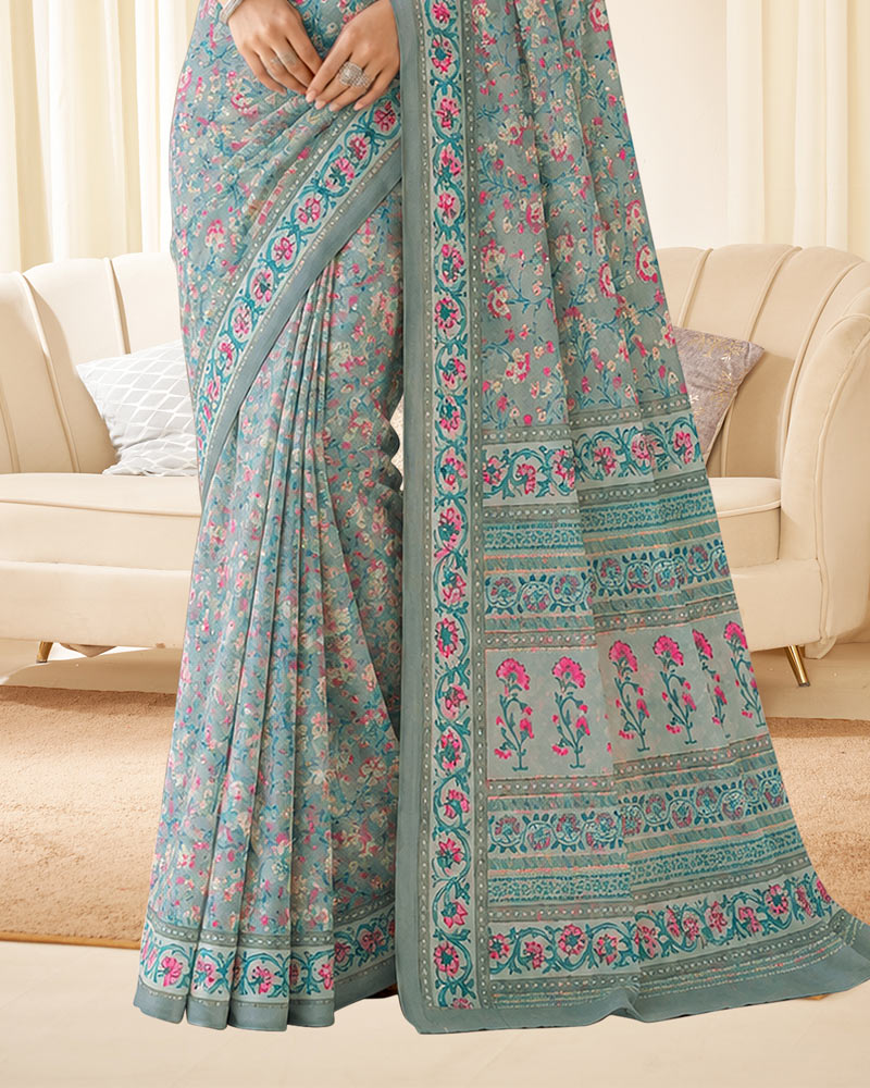 Vishal Prints Oslo Grey Digital Print Georgette Saree