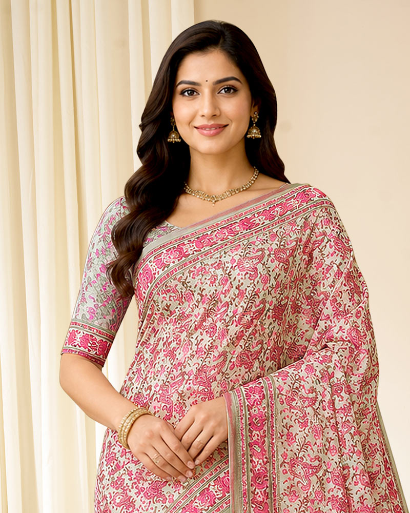 Vishal Prints Rose Pink Digital Print Georgette Saree