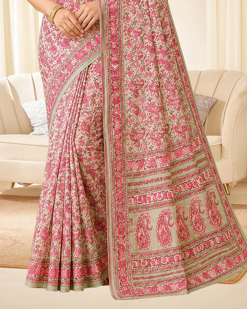 Vishal Prints Rose Pink Digital Print Georgette Saree