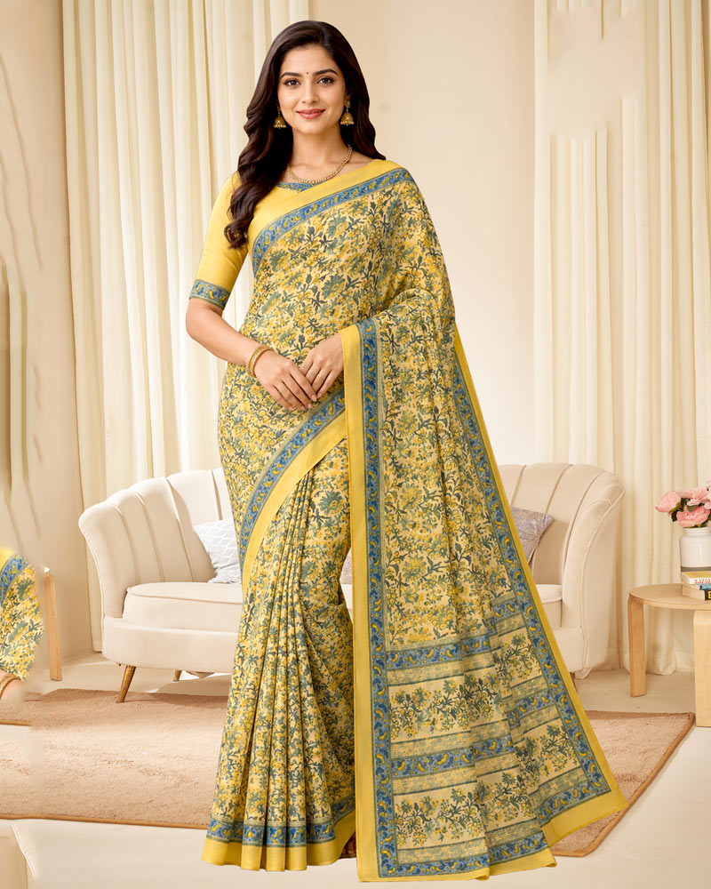 Vishal Prints Apricot Yellow Digital Print Georgette Saree