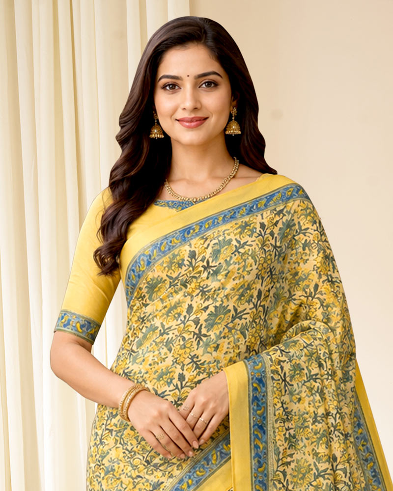 Vishal Prints Apricot Yellow Digital Print Georgette Saree