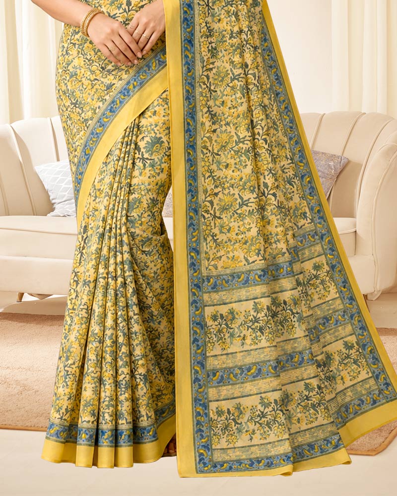 Vishal Prints Apricot Yellow Digital Print Georgette Saree