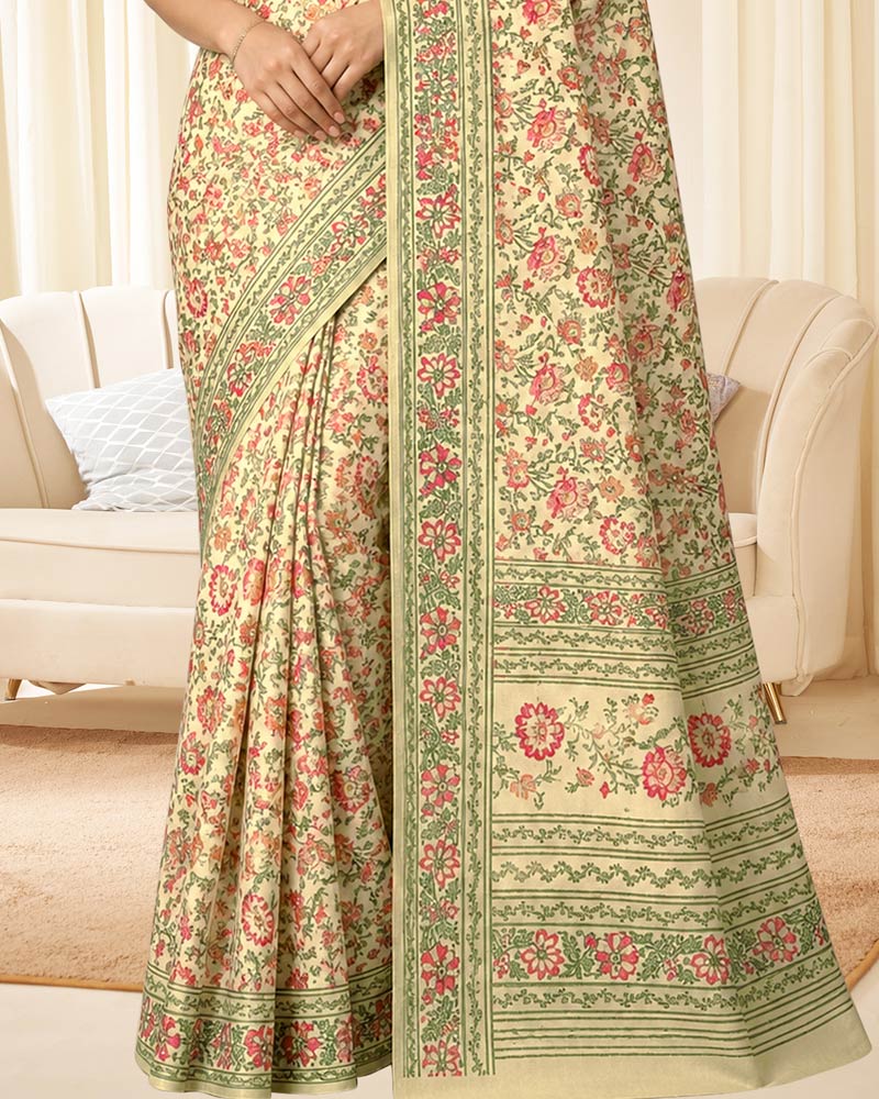 Vishal Prints Light Pastel Yellow Digital Print Georgette Saree