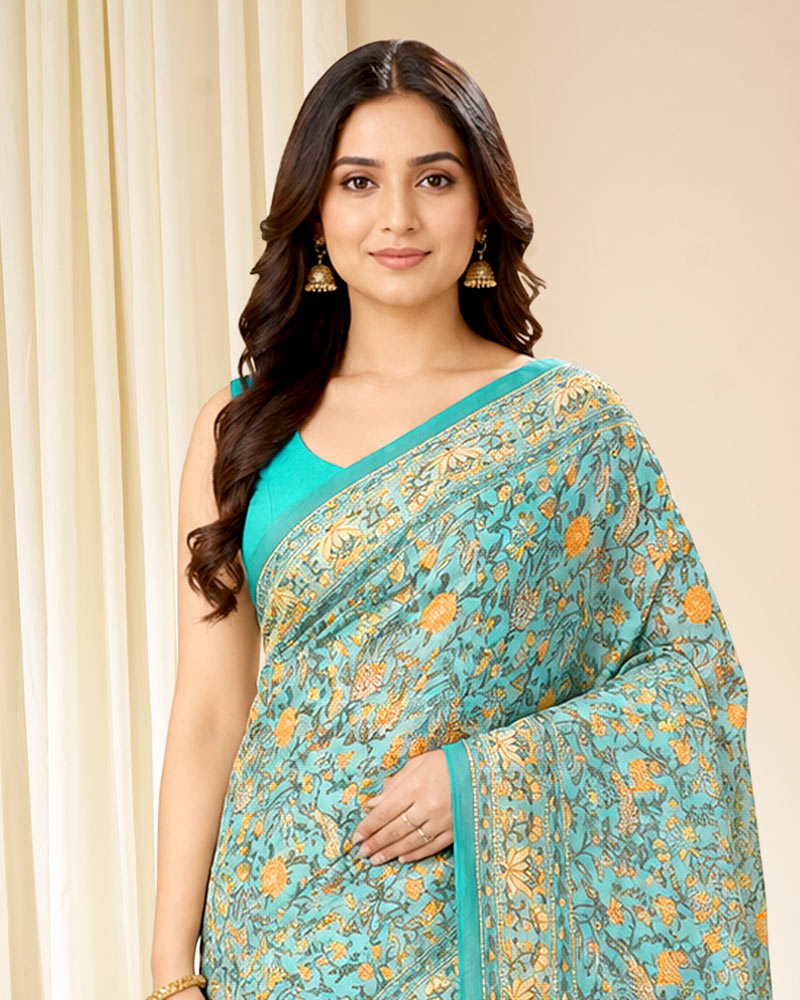Vishal Prints Aqua Blue Digital Print Georgette Saree