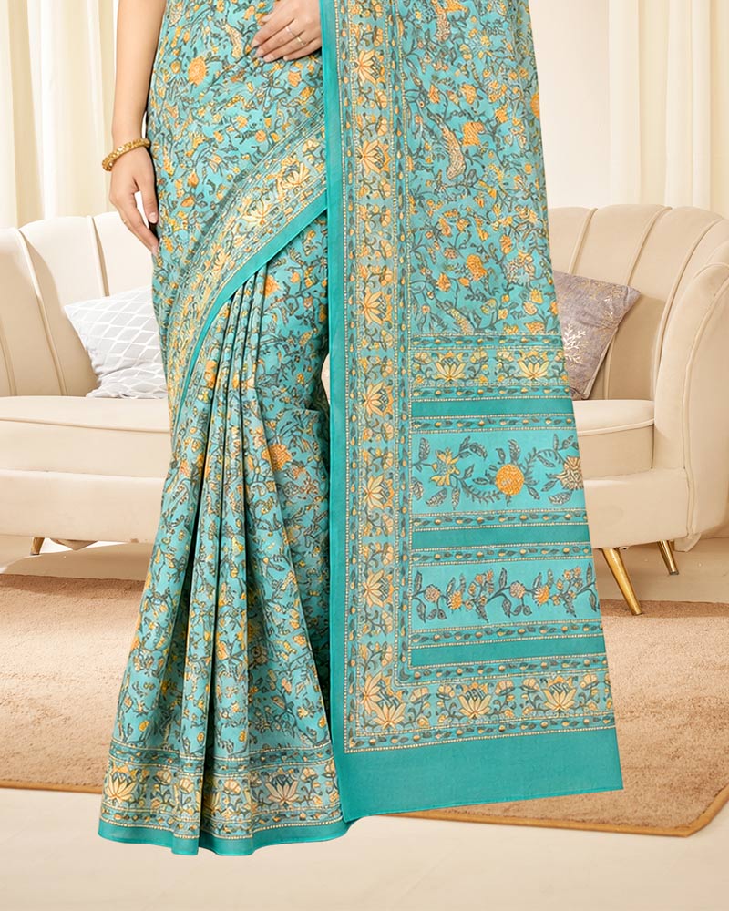 Vishal Prints Aqua Blue Digital Print Georgette Saree