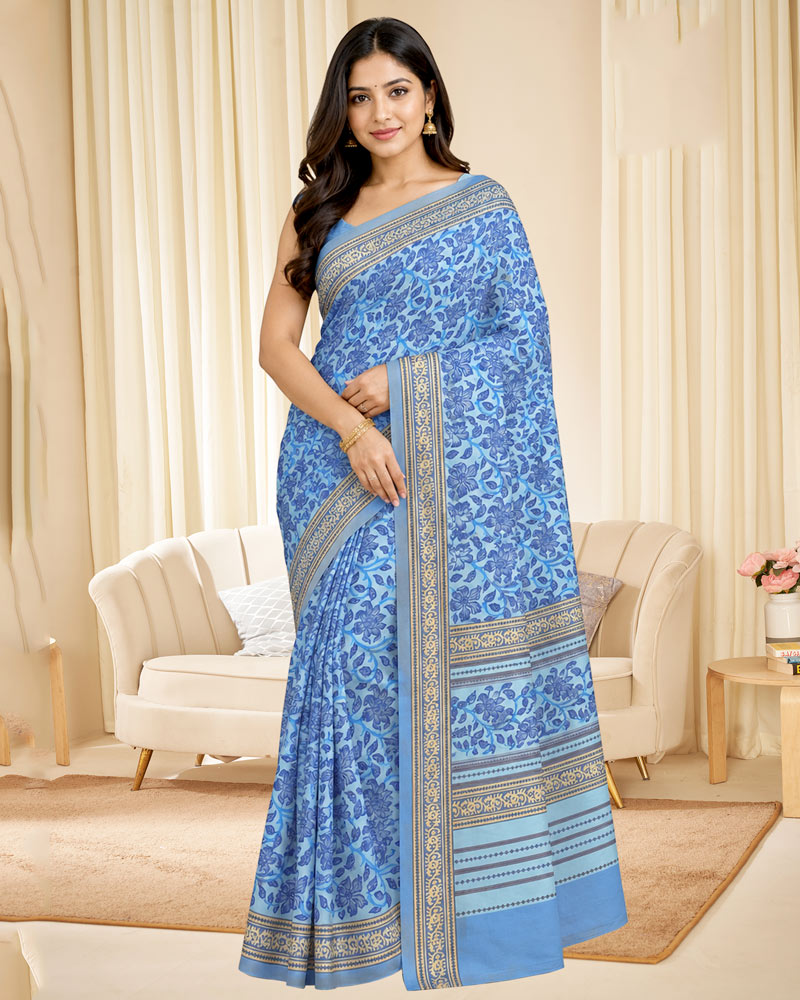 Vishal Prints Carolina Blue Digital Print Georgette Saree