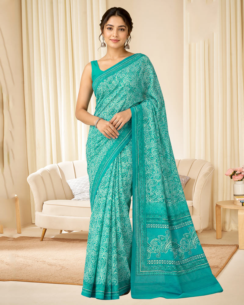 Vishal Prints Light Sea Green Digital Print Georgette Saree