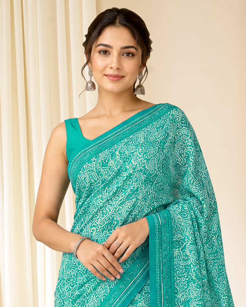 Vishal Prints Light Sea Green Digital Print Georgette Saree
