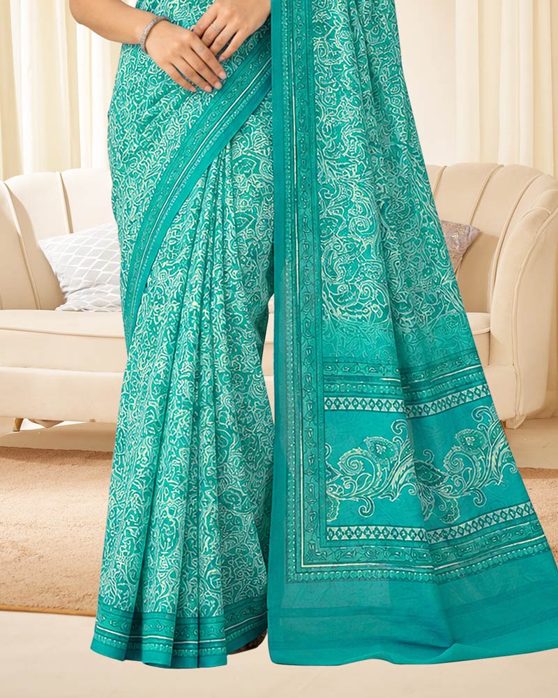 Vishal Prints Light Sea Green Digital Print Georgette Saree