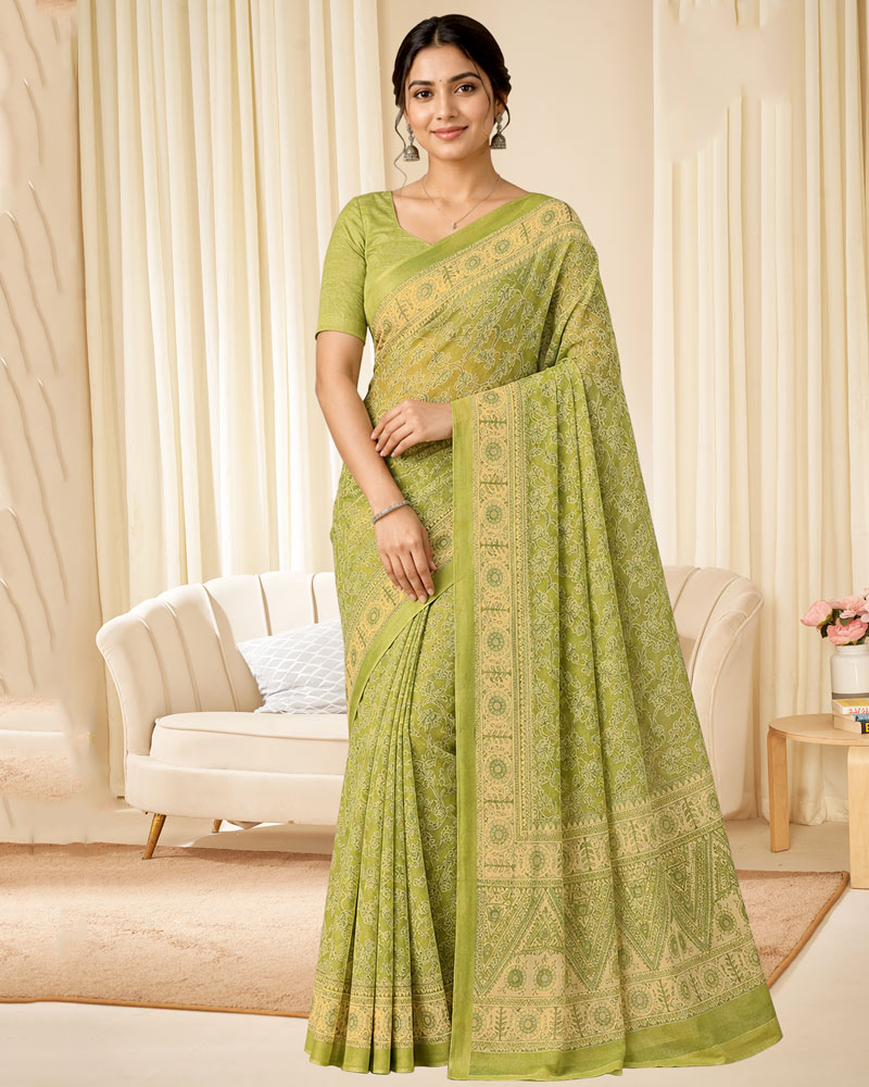 Vishal Prints Light Olive Green Digital Print Georgette Saree