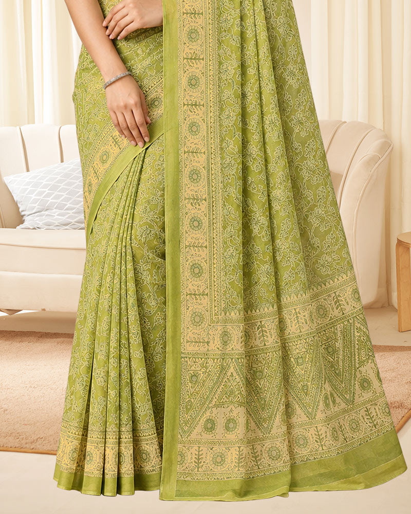 Vishal Prints Light Olive Green Digital Print Georgette Saree