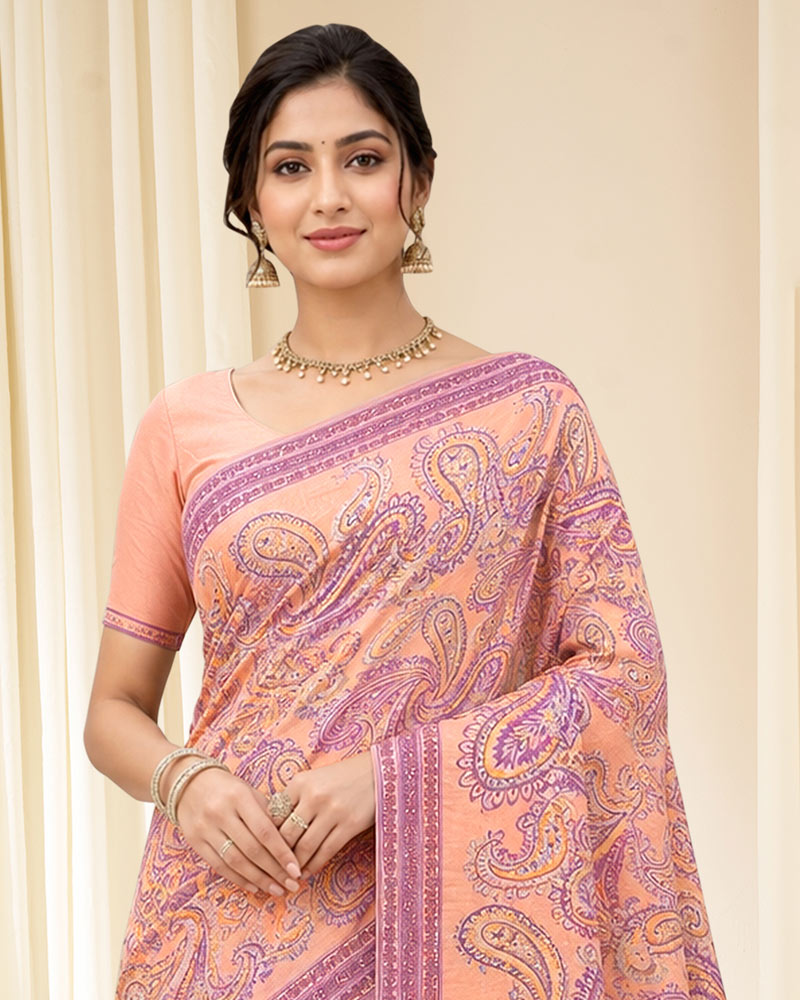 Vishal Prints Orangey Peach Digital Print Georgette Saree