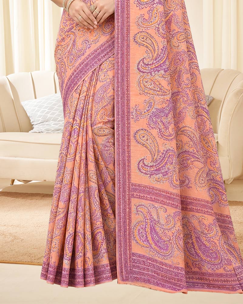Vishal Prints Orangey Peach Digital Print Georgette Saree