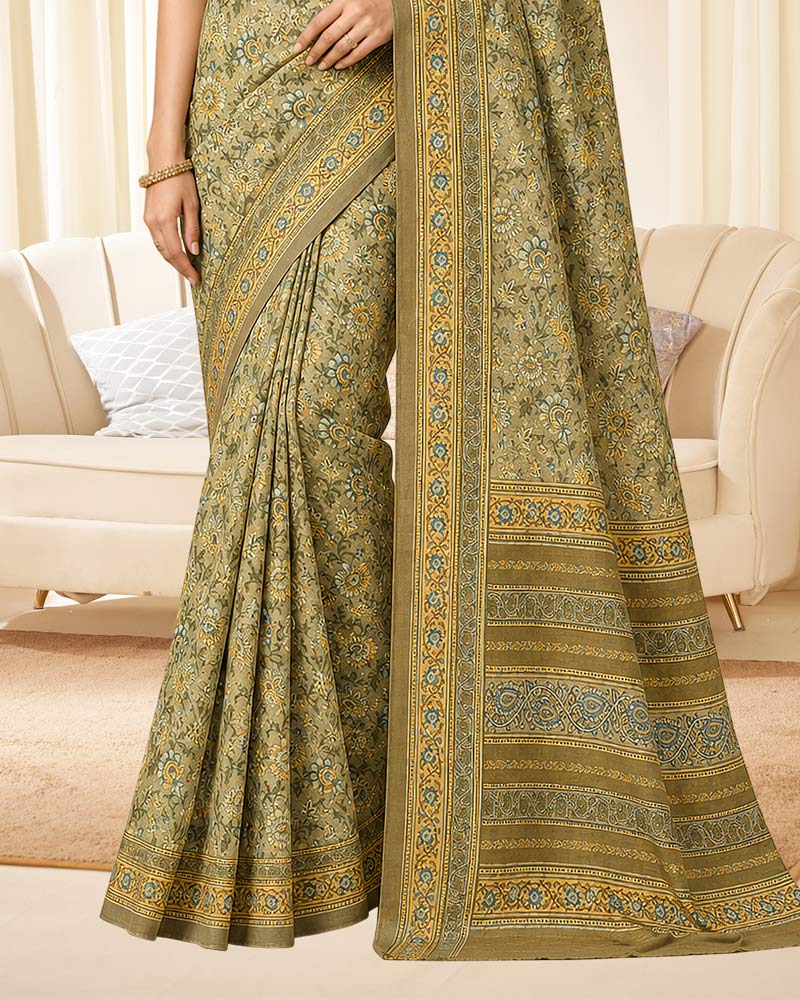 Vishal Prints Dark Beige Digital Print Georgette Saree
