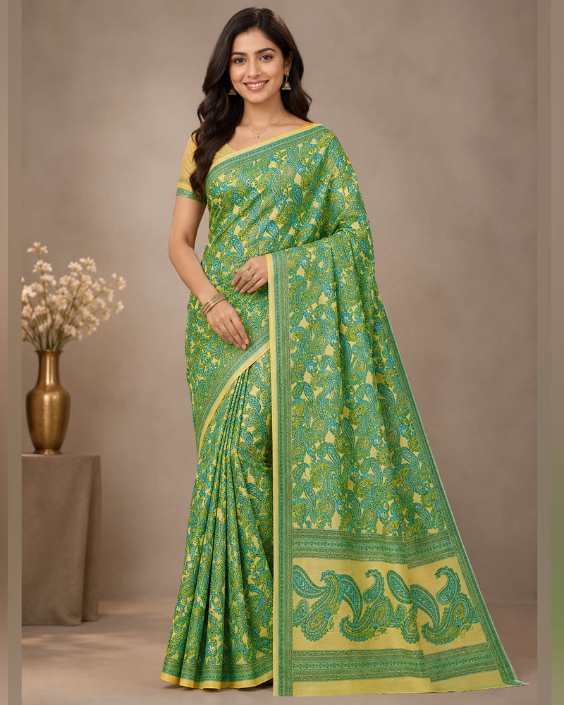 Vishal Prints Moss Green Digital Print Georgette Saree