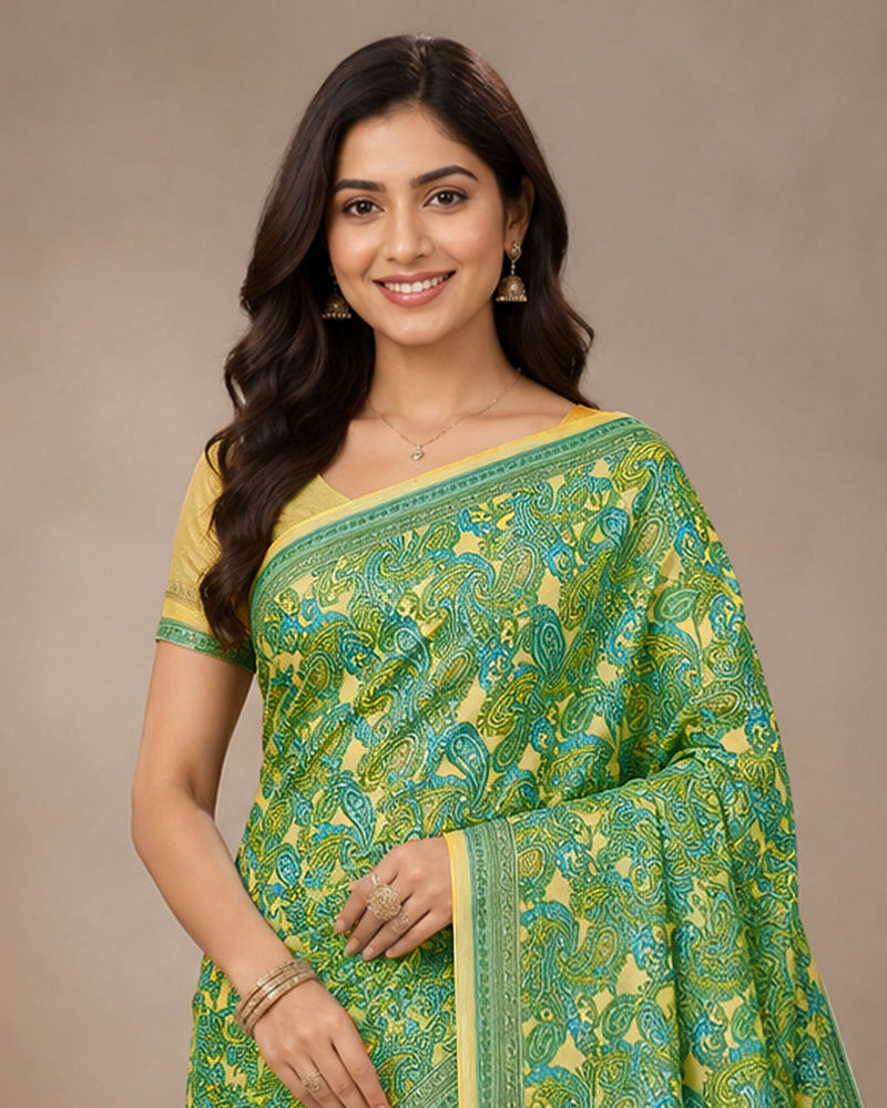Vishal Prints Moss Green Digital Print Georgette Saree