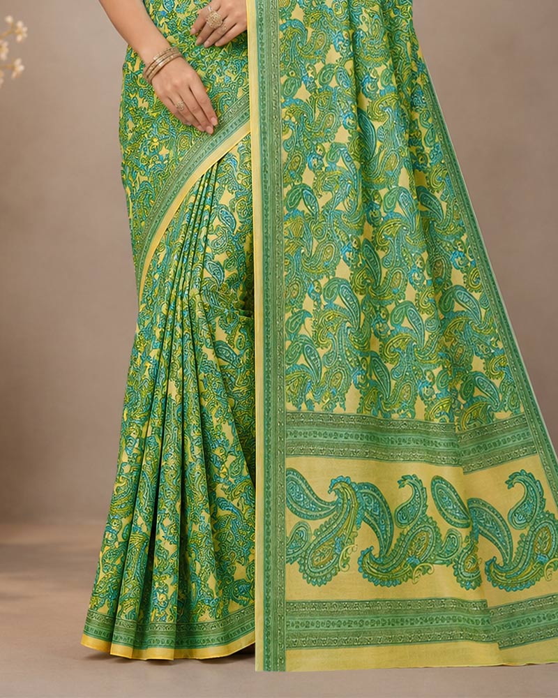 Vishal Prints Moss Green Digital Print Georgette Saree
