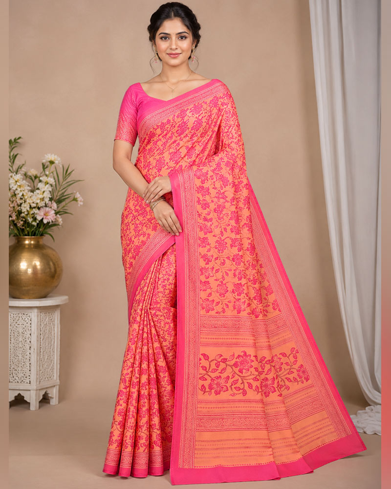 Vishal Prints Salmon Orange Digital Print Georgette Saree