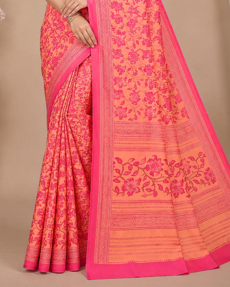 Vishal Prints Salmon Orange Digital Print Georgette Saree