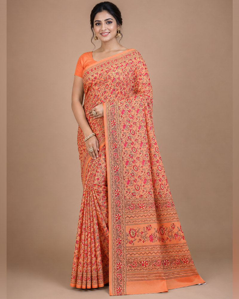 Vishal Prints Dark Salmon Orange Digital Print Georgette Saree