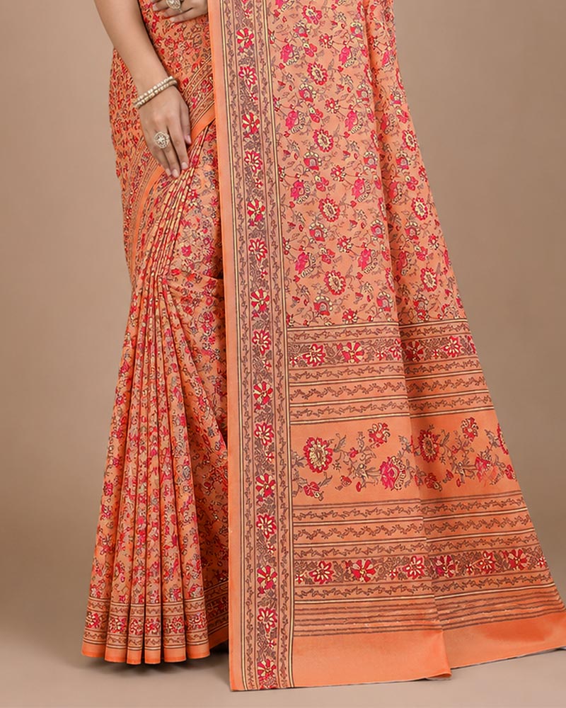 Vishal Prints Dark Salmon Orange Digital Print Georgette Saree