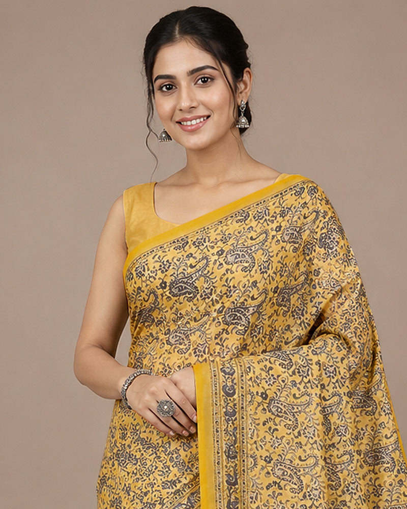 Vishal Prints Light Brownish Mustard Digital Print Georgette Saree