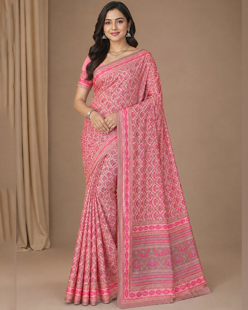Vishal Prints Light Daisy Pink Digital Print Georgette Saree