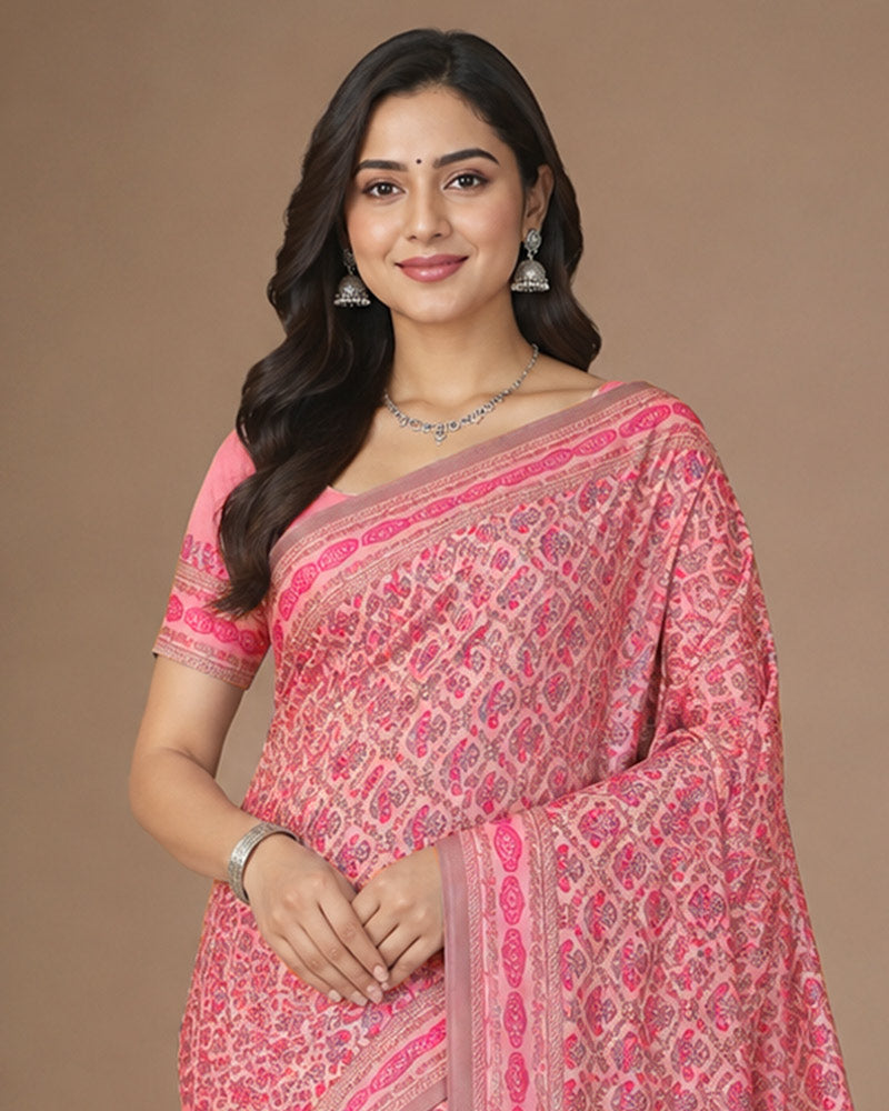 Vishal Prints Light Daisy Pink Digital Print Georgette Saree