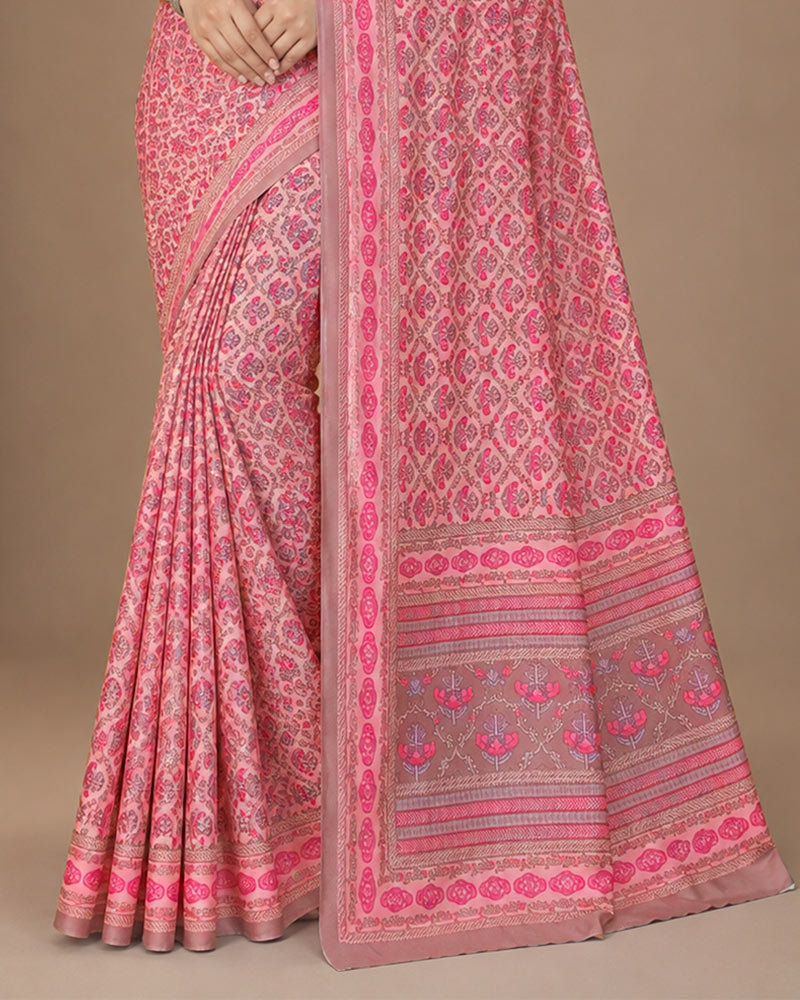 Vishal Prints Light Daisy Pink Digital Print Georgette Saree