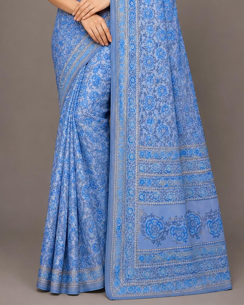 Vishal Prints Deep Celestial Blue Digital Print Georgette Saree