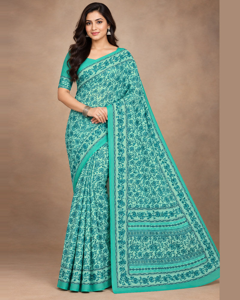 Vishal Prints Light Sea Green Digital Print Georgette Saree