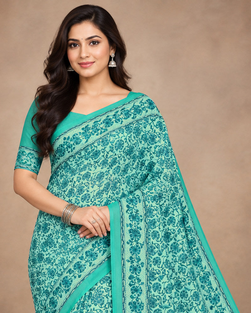 Vishal Prints Light Sea Green Digital Print Georgette Saree