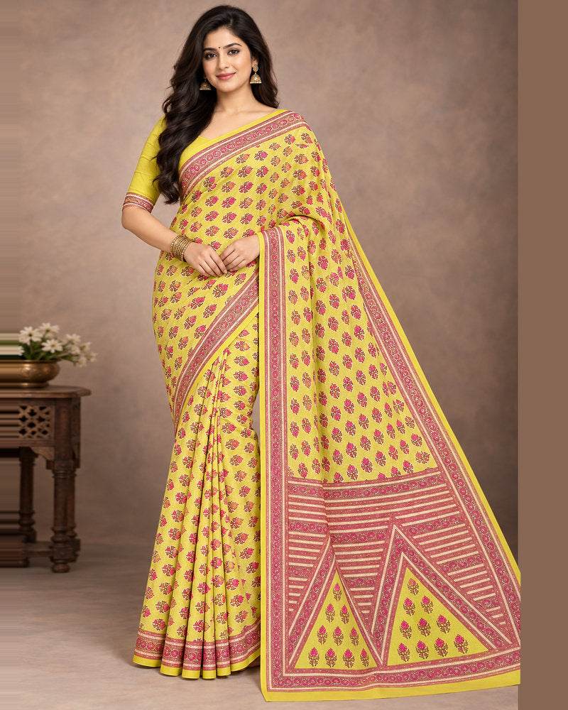 Vishal Prints Straw Yellow Digital Print Georgette Saree