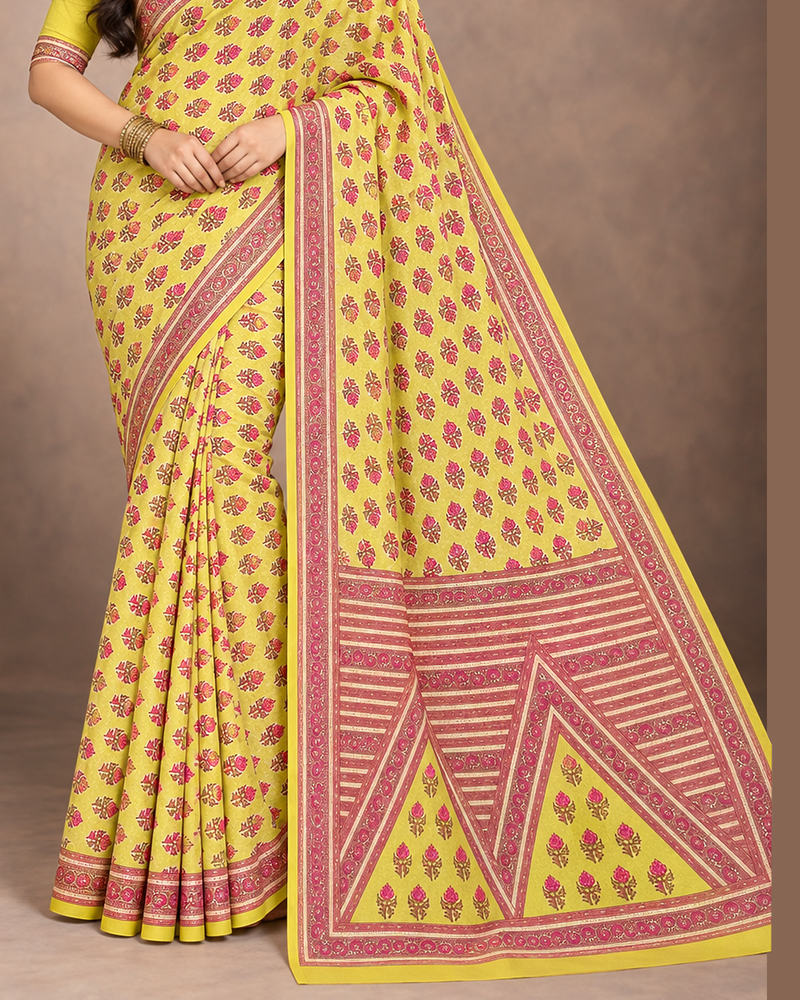 Vishal Prints Straw Yellow Digital Print Georgette Saree