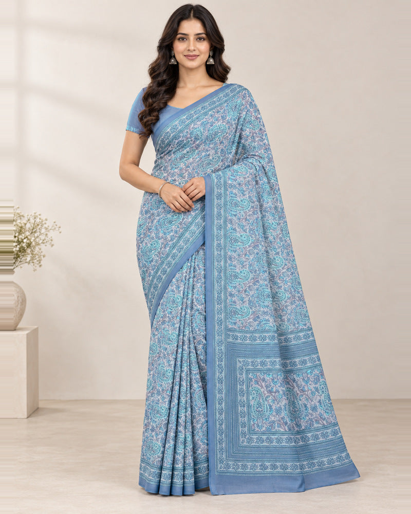 Vishal Prints Light Bluish Grey Digital Print Georgette Saree
