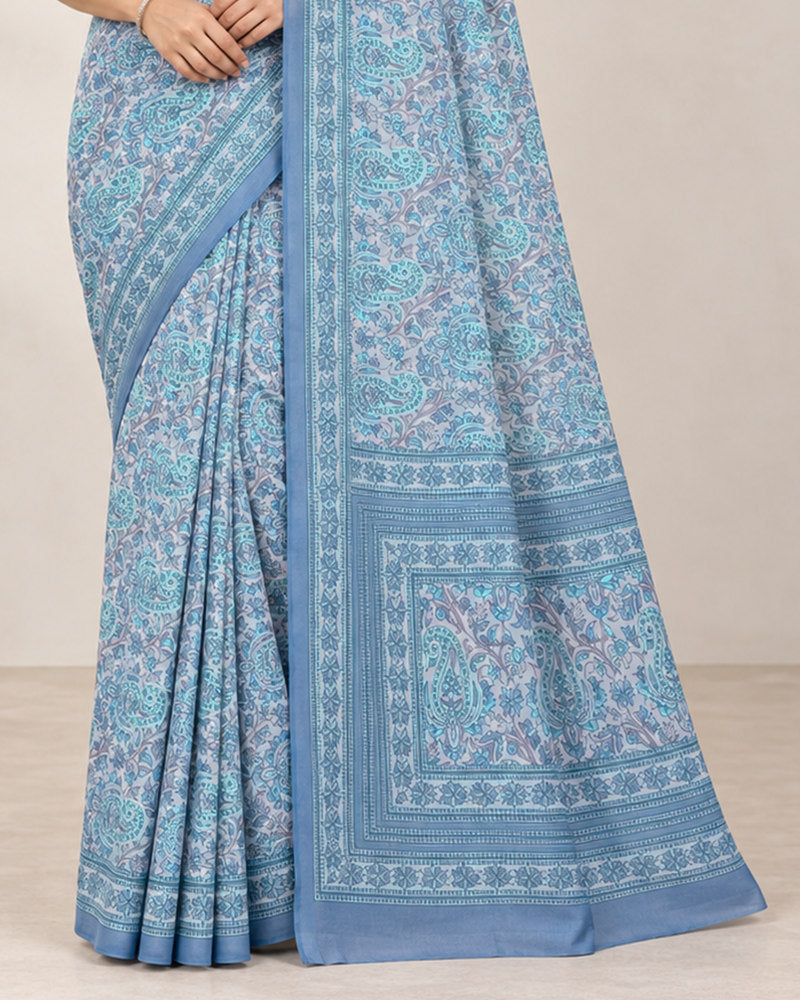 Vishal Prints Light Bluish Grey Digital Print Georgette Saree